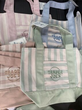 Trader Joe's Mini Striped Canvas Tote Pastel BNWT ALL COLORS